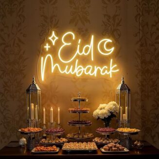 Eid Mubarak Neon Sign - Dimmable, Custom Colors Eid Mubarak Decorations & Neon Wall Art, Ideal for Homes, Mosques, Events, Islamic-Themed Light Up Gift & Decor