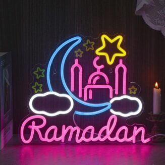 Moon Castle Neon Sign Ramadan Festival Lighted Window Decorations LED Neon Signs for Wall Decor Neon Sign LED Light for Girls Kids Bedroom Wall Home