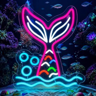 Mermaid Birthday Neon Sign Decorations for Wall Dimmable Mermaid LED Light Decor, USB Powered Glowing Lamp for Girls Bedroom, Neon Sign for Birthday Christmas Gift, Kids Room Decor