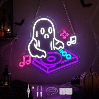 DJ Ghost Halloween Neon Sign, Dimmable LED Music Neon Sign for Wall Decor