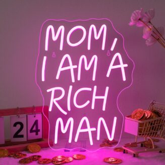Mom I Am A Rich Man Neon Sign Pink Neon Signs for Wall Decor Pink LED Light for Bedroom Decor USB Connectivity Led Neon Signs for Home Boys Room Man Cave Gifts for Teens