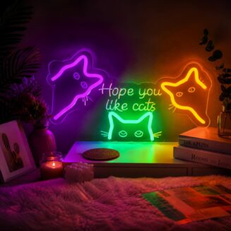 Hope You Like Cats Neon Sign, USB Powered Cat LED Light Decor