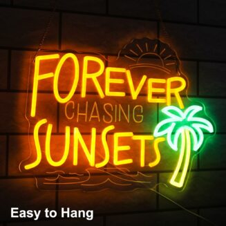 Forever Chasing Sunsets Neon Sign Palm Tree LED Light for Beach Party Decor