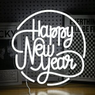 Happy New Year Neon Sign 12.8*12.6 In LED New Year Neon Light Powered by USB Dimmable Happy New Year Led Light sign for Wall Decor New Year Party Room Shop Christmas New Year Atmosphere Decor (White)