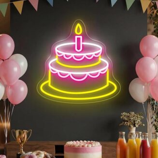 Happy Birthday Cake Candle Neon Sign, Custom LED Light Wall Decor