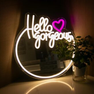 Hello Gorgeous Mirror with Light Neon Signs for Wall Decor, Neon Mirror with Dimmable for Teen Girl Gift，Makeup Mirror neon Sign Room Decor