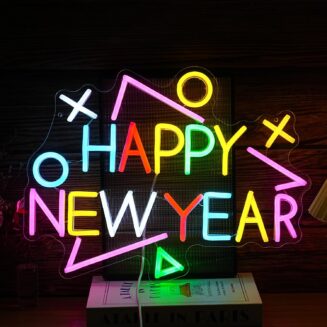 Happy New Year Neon Sign Exquisite And Beautiful New Year LED Light Up Sign for Decor Dimmable USB Powered New Year Neon Light Sign for New Year Celebrate Party Home Room Business Wall Decor (16.5*12.6 In Multicolored)