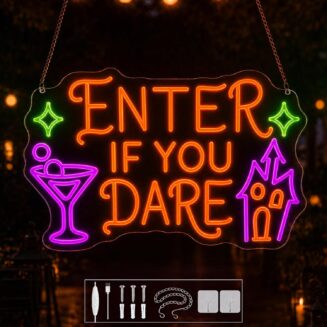 Halloween Neon Sign, Enter If You Dare,16.9 x 11.6 inches,USB Powered