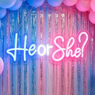 He or She Neon Signs Led Gender Reveal Party Decorations Neon Letters Signs Pregnancy Announcement Party Supplies Baby Shower Yard Signs(Pink-blue)