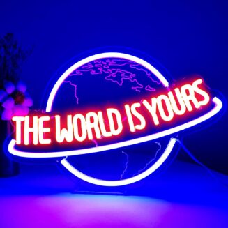 The World Is Yours Neon Sign, Remote Dimmer Planet LED Neon Light Lamp for Wall Decor, USB Power for Man Cave Home Bar Bistro Club Cafe Wedding Game Room Bedroom Birthday Gift Graduation Party