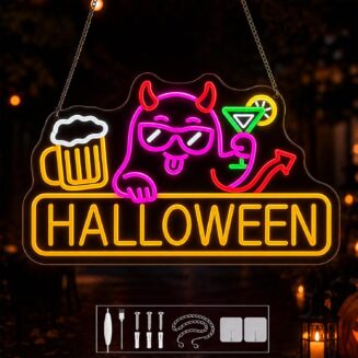 Halloween Neon Sign, Devil-Themed Decor, 16.9 x 10.6 inches, USB Powered
