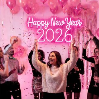 Happy New Year 2026 Neon Signs 30 Inches Custom Large Led Light Sign for 2026 Party Decoration, Happy New Year Neon for new year Eve Party Christmas Home Bar Living Room Wall Decor- Pink