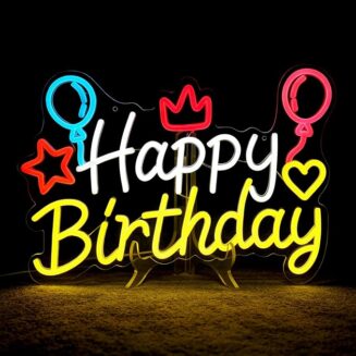 Happy Birthday Neon Sign Light up Sign for Backdrop and Wall Decor,Large Led Neon Signs Banner with 10-Level Brightness Dimmable Switch for Birthday Decorations,Power by USB（16.4 X 12.6 inches) (Yellow and White)