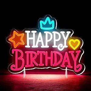 Happy Birthday Neon Sign Light up Sign for Backdrop and Wall Decor,Large Led Neon Signs Banner with 10-Level Brightness Dimmable Switch for Birthday Decorations,Power by USB