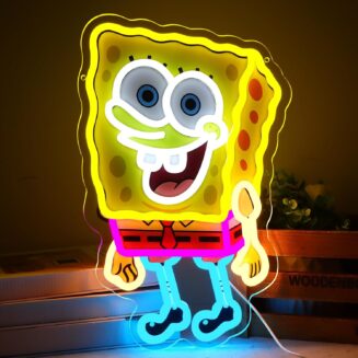 SpongeBob Theme Cartoon LED Neon Sign for Wall Decor, Dimmable Anime Light Up Display, Kids Bedroom Game Room Decoration