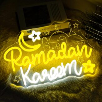 Ramadan Kareem Neon Sign Dimmable Ramadan Mubarak Neon Light Sign for Wall Decor Islamic Led Signs for Living Room Bedroom Muslim Eid al-Fitr Pray Party Festival Window Decor 15.7" x 10.8"