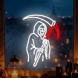 Grim Reaper Scythe Neon Sign Skull Spooky Halloween Window Lights
