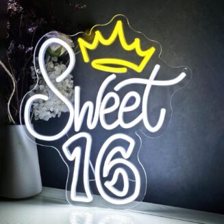 Sweet Sixteen Led Neon Signs Sweet 16 Neon Lights for Wall Decor Light Up Sign for 16th Happy Birthday Party Sweet 16 Led Light Sign for Bedroom Decor Party Gift 5v White