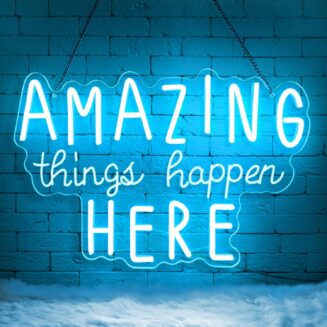 Amazing Things Happen Here Neon Sign – LED Neon Wall Decor with USB Power & Dimmable Brightness, Motivational Neon Light Sign for Bedroom,Office,Classroom,Inspirational Room Decor