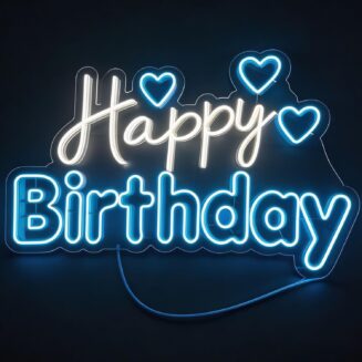 Happy Birthday Heart Neon Sign Custom LED Light Up Wall Decor