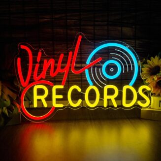 Neon Record Sign - Vintage Record Store Retro Light, Vinyl Record Decor LED Sign for Music Room, Home Studio & Man Cave, Retro Wall Art Gift for Audiophiles and Collectors