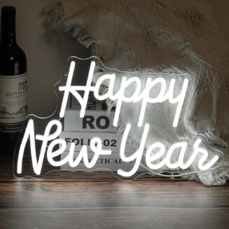 Happy New Year Neon Signs, Neon Signs For Wall Decor, White Led Signs Usb Powered, Living Room Decor, Game Room Decor, For Shop Office Bedroom Restaurant Bar Hotel Party New Year Gift(15.7x9.4in