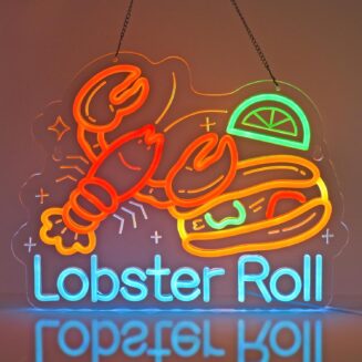 Lobster Roll Neon Sign, Neon Light Hanging Wall Art Decoration for Seafood Restaurant Beach Bar Diner Sandwich Shop Cafe Home Decor, USB Powered Ultra Bright Dimmable, 16.14 * 12.6inches
