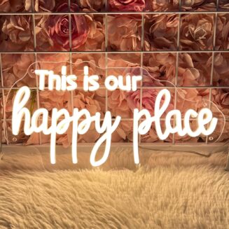 This is Our Happy Place Neon Sign Happy Place Neon Signs for Wall Decor Dimmable Warm White LED Signs for Bedroom Classroom Man Cave Home Bar Birthday Party Decor Neon Classroom Sign