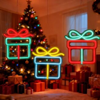 3 Pcs Christmas Neon Sign, Neon Lights Gift Box LED USB Wall Bar Living Room Decor for Winter Party Holiday Night Bedroom Gifts