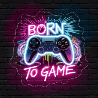 Born To Game Neon Sign for Wall Art Decor,Game Controllers Neon Light for Bedroom Man Cave Gaming Room Club Party,Colourful Gaming LED Lights Wall Decoration Gift for Gamer USB Powered