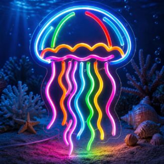 Jellyfish Neon Sign for Wall Decor, Dimmable LED Jellyfish Neon Light, USB Powered Ocean Neon Wall Art for Bedroom, Girls Room, Gaming Setup, Party & Aesthetic Room Decor
