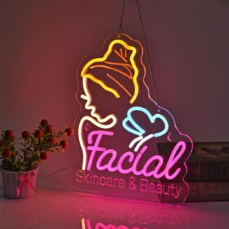 Facial Neon Sign, Skin Care Neon Lights Hanging Wall Art Decoration for Business Beauty Makeup Room Spa Hair Salon Lash Lounge Studio Barber Shops, USB Powered Ultra Bright Dimmable