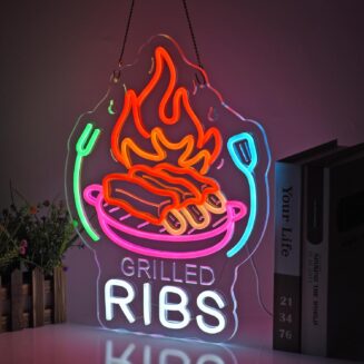 Grilled Ribs Neon Sign，BBQ Diner Beef Wall Decor LED Light Sign