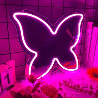 Anime Butterfly Mirror with Light Neon Signs for Locker Room Living Room Girl's Bedroom, Cute Acrylic Mirror with Dimmable for Girl Gifts, Cute Butterfly Decor