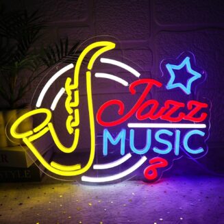 Jazz Music Neon Sign for Wall Decor Dimmable Saxophone Led Sign for Music Studio Vintage Jazz Neon Light for Recording Room Live Show Bar Man Cave Club Party Retro Home Decoration