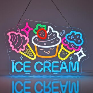 Ice Cream Neon Sign, LED Light Sign Hanging Wall Art Decoration for Ice Cream Shop Business Store Drink Bar Party Cafe Bakery Home Decor, USB Powered Ultra Bright Dimmable,16.14x 11inches