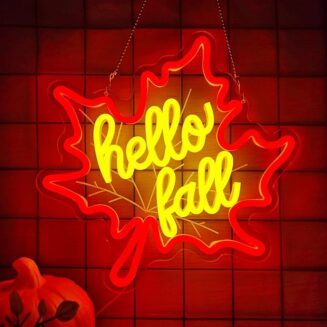 Hello Fall Neon Sign Autumn Leaf Window Lights Maple Leaves Decor