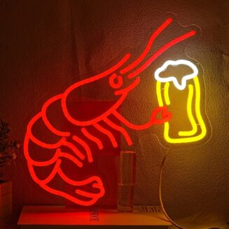 Shrimp Beer Neon Sign for Wall Decor Lobster Neon Light Bar Led Signs Red Shrimp Neon Light Up Sign for Bar Bedroom Shop Kitchen Mall Decoration