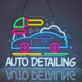 Auto Detailing Neon Sign, Neon Light Hanging Wall Art Decoration for Auto Repair Shop Garage Car Detailing Studio Workshop Home Decor, USB Powered Ultra Bright Dimmable, 16.14 * 11.8 inches