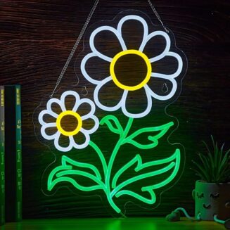 Daisy Flower Neon Sign Flora LED Neon Lights Boho Decor for Bedroom Wall Decor Vintage Light Up Signs Room Party Bedroom Classroom Hanging Decoration Gifts 16.5 x 12.6 inchs