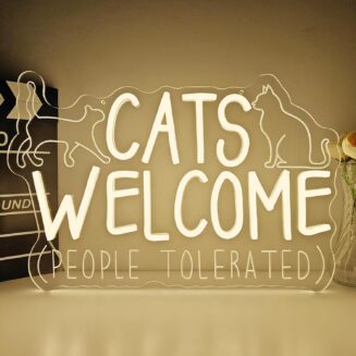 Cats Welcome People Tolerated Neon Sign for Wall Decor Cat Welcome Led SignUSB Powered Dimmable Kitty Neon Light up Sign for Cat Lovers Gifts for Women Door Pet Shop Office Art wall Party Bar