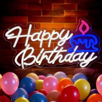 Happy Birthday Neon Sign with Dimmer Brightness LED Happy Birthday Light Up Sign for Backdrop, Large Neon Happy Birthday Sign for Wall Decor, Birthday Decorations for Kids/Adults White (16.5×9.6 Inches)