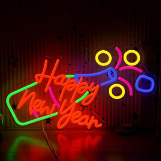 Happy New Year Neon Sign for Wall Decor Dimmable Bottle Led Neon Light USB Powered Spring Festival Light Up Sign for New Year Eve Party Christmas Home Bar Living Room（16.5 * 12.6 In）