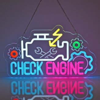 Check Engine Neon Sign, Neon Light Hanging Wall Art Decoration for Mechanic Garage Auto Repair Shop Man Cave Bar Home Decor, USB Powered Ultra Bright Dimmable,15.75 * 9inches