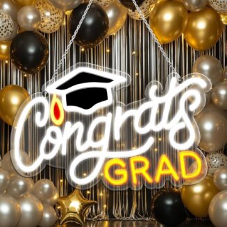 Congrats Grad Mortarboard Neon Sign 14.5x8.6in LED Graduation Party Light