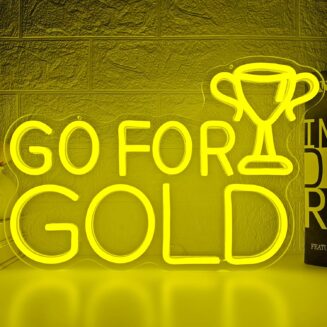 Go For Gold Neon Sign for Wall Decor Champion Trophy Led Sign Sports Party Decorations Dimmable World Cup Neon Light Up Signs for Football Soccer Sports Themed Party Boys Bedroom Playroom Living Room