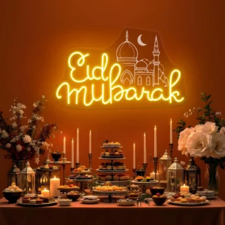 Eid Mubarak Neon Sign, Festival Neon Sign, Holidays Ramadan Mubarak Sign, Eid Celebration Ramadan Wall Decor, Eid Mubarak Crescent Moon Neon